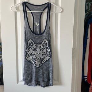 Navy wolf racer back tank top